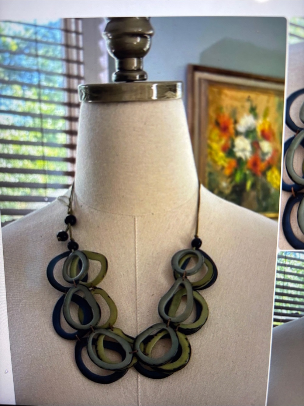 Olive Green Layered Teardrop Necklace - Unbranded